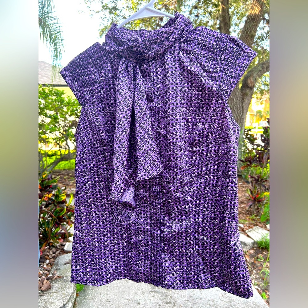 Purple and Black 100% Polyester Sleeveless Womens Top